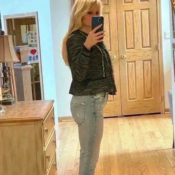 Vince Black Off White Zip Up Tweed Jacket/Blazer with leather trim Size 2. - Picture 8 of 12